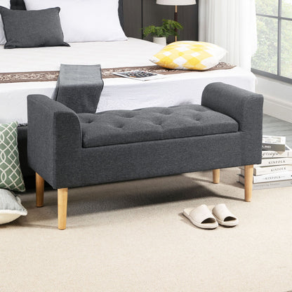 Opbergkist – Opbergbank – Opbergbox – Opbergbak – Opbergmeubel – Chesterfield Design – Ruime Opbergruimte 81,5x35,5x18 cm – Polyester Bekleding Linnenlook Grijs