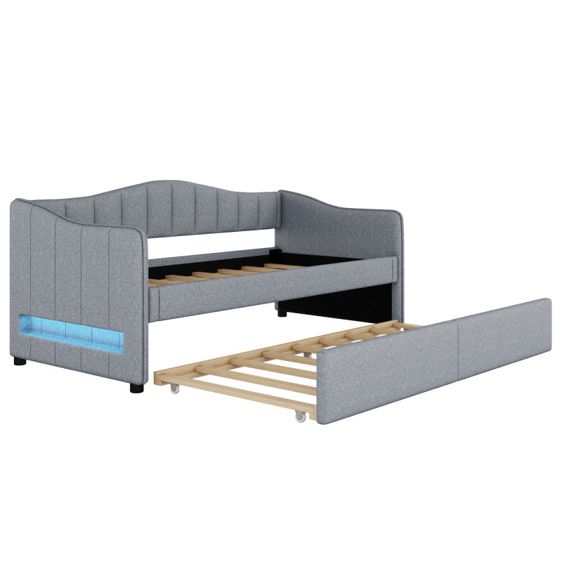 Bedbank – Slaapbank – Sofa Bed – Tagesbett – Eenpersoonsbed – Uittrekbaar Bed – Linnen Bekleding – 90x200 cm