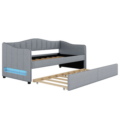 Bedbank – Slaapbank – Sofa Bed – Tagesbett – Eenpersoonsbed – Uittrekbaar Bed – Linnen Bekleding – 90x200 cm
