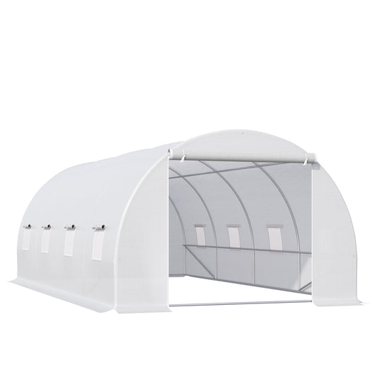 Folie Kas-Tunnel – Tunnelkas – Tuinkas – Plantentunnel – Groentekas – Stevig Gegalvaniseerd Stalen Frame – Inclusief Deur en Ventilatieraam – 595x300x200 cm – Wit