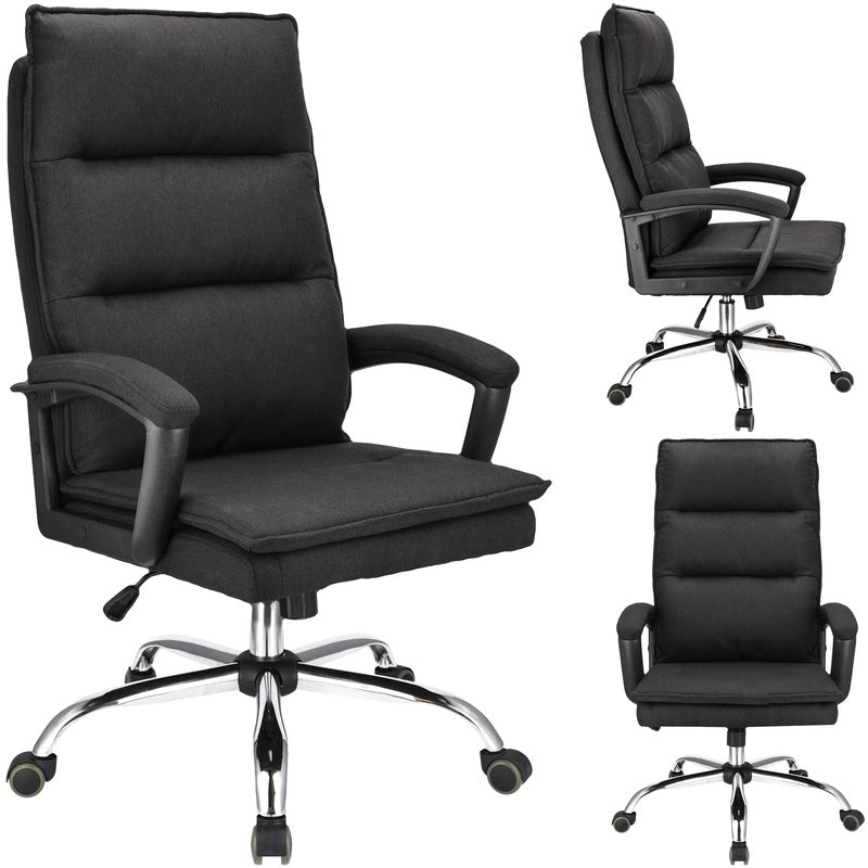 Bureaustoel – Kantoorstoel – Game Stoel – Office Chair – Gamestoel – Zwart Stof – Met Metalen Onderstel – Verstelbare Zithoogte