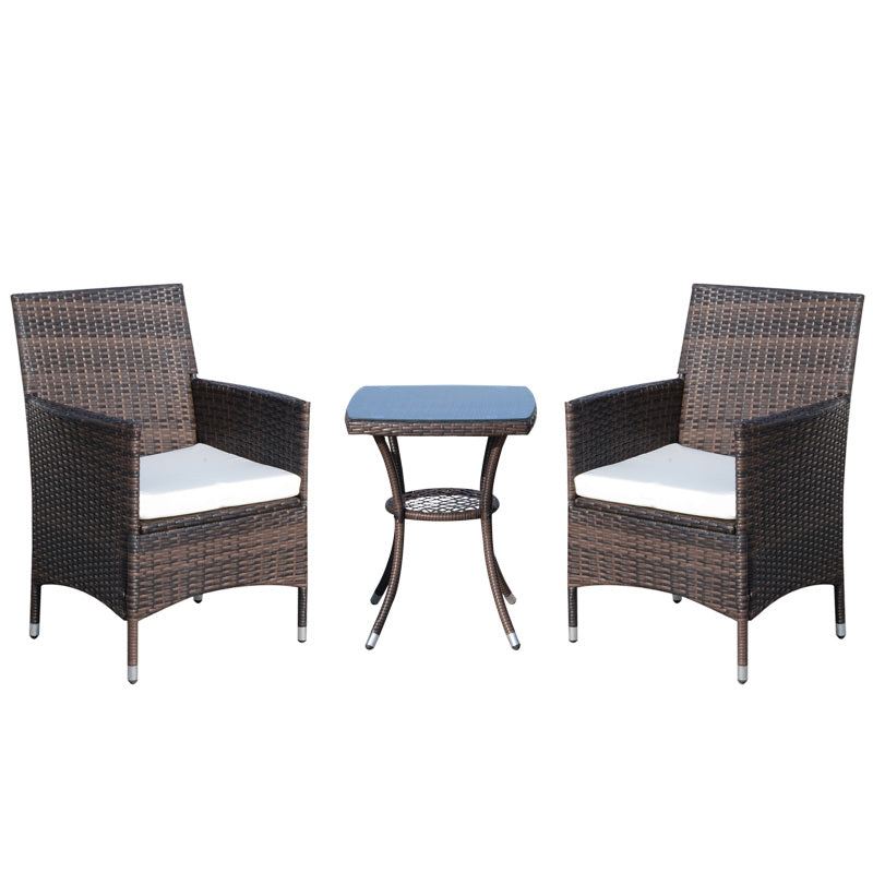 Bistroset – Tuinset – Balkonset – Tuinmeubel – Buitenset – Inklapbaar – Rattan Met Kussens – Temperglas Marmerlook Tafelblad – Weerbestendig – Compact Voor Kleine Ruimtes