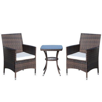 Bistroset – Tuinset – Balkonset – Tuinmeubel – Buitenset – Inklapbaar – Rattan Met Kussens – Temperglas Marmerlook Tafelblad – Weerbestendig – Compact Voor Kleine Ruimtes