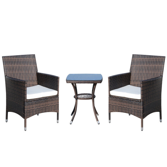 Bistroset – Tuinset – Balkonset – Tuinmeubel – Buitenset – Inklapbaar – Rattan Met Kussens – Temperglas Marmerlook Tafelblad – Weerbestendig – Compact Voor Kleine Ruimtes