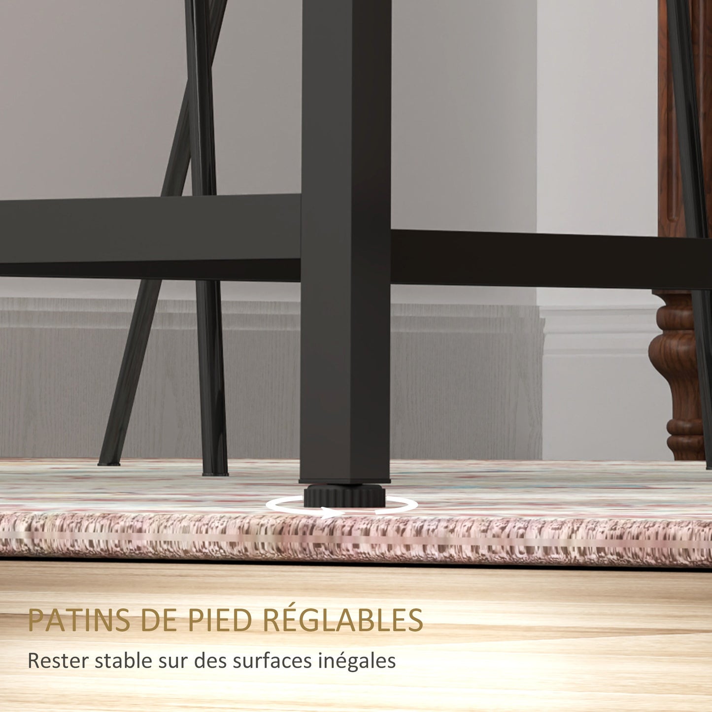 Eettafel – Eetkamertafel – Keukentafel – Tafel – Tafeltje – Modern Design – Houten Look Blad – Zwarte Stalen Poten – 150x80 cm – Verstelbare Pootjes