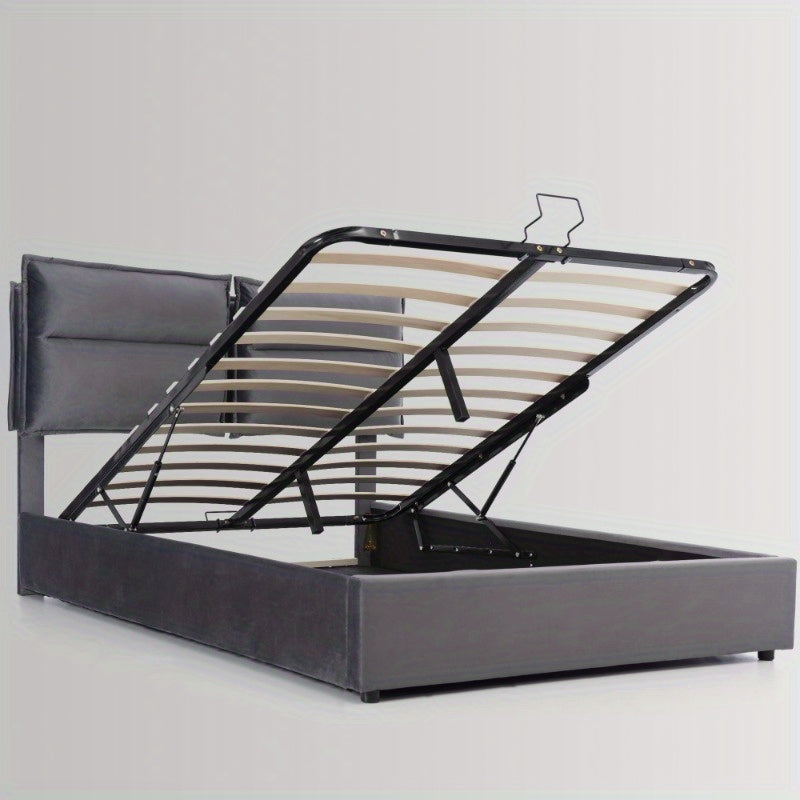 Twijfelaarbed – Tweepersoonsbed – Bedframe – Opbergbed – Bed Met Matras – Hydraulisch Hefmechanisme – Verstelbaar Hoofdbord – Metaal – 140x200 cm – Ruimtebesparend Design
