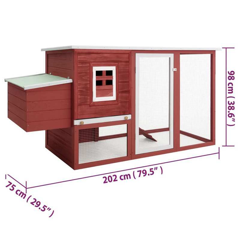 Easy Assembly Outdoor Chicken Coop with Red Wooden Nesting Box - Weatherproof Backyard hen house, Ventilated Run, Front door, Predator-proof security - Compact design for chickens, rabbits, small pets - Durable Wood Construct
