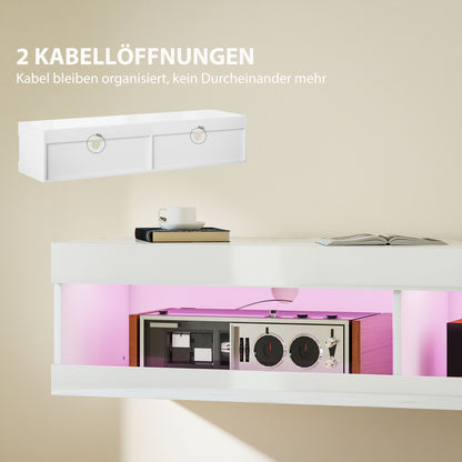 Tv Meubel – TV Kast – TV Meubel Hangend – Lowboard – TV Dressoir – Hoogglans Wit – RGB LED Verlichting 16 Kleuren – 140x40x30 cm