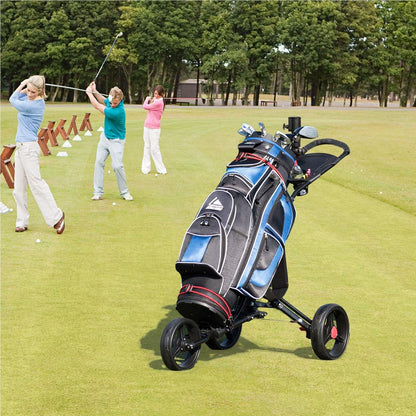 Golftrolley – Golfkar – Golfwagen – Golfcaddy – 3-Wiel Trolley – Aluminium – Inklapbaar met Parapluhouder & T-Stukhouder – Zwart