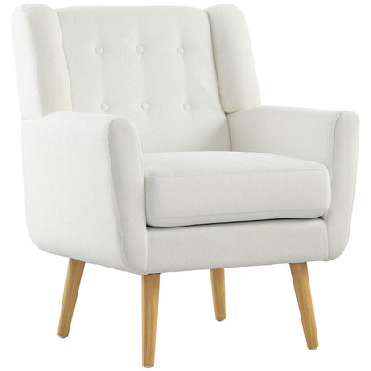 Fauteuil – Wingback Stoel – Gestoffeerde Stoel – Houten Poten – Button Tufting – Ergonomische Zitkussens – Draagt Maximaal 135 kg