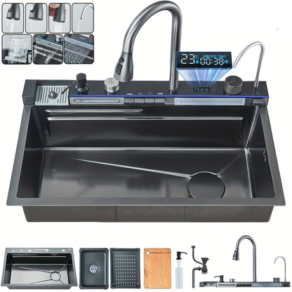 Spoelbak – Keukenspoelbak – Badkamerbak – Inbouwspoelbak – Onderbouw Spoelbak – Matzwart RVS – 26,7x17,7 cm – Uittrekbare Kraan & Accessoires