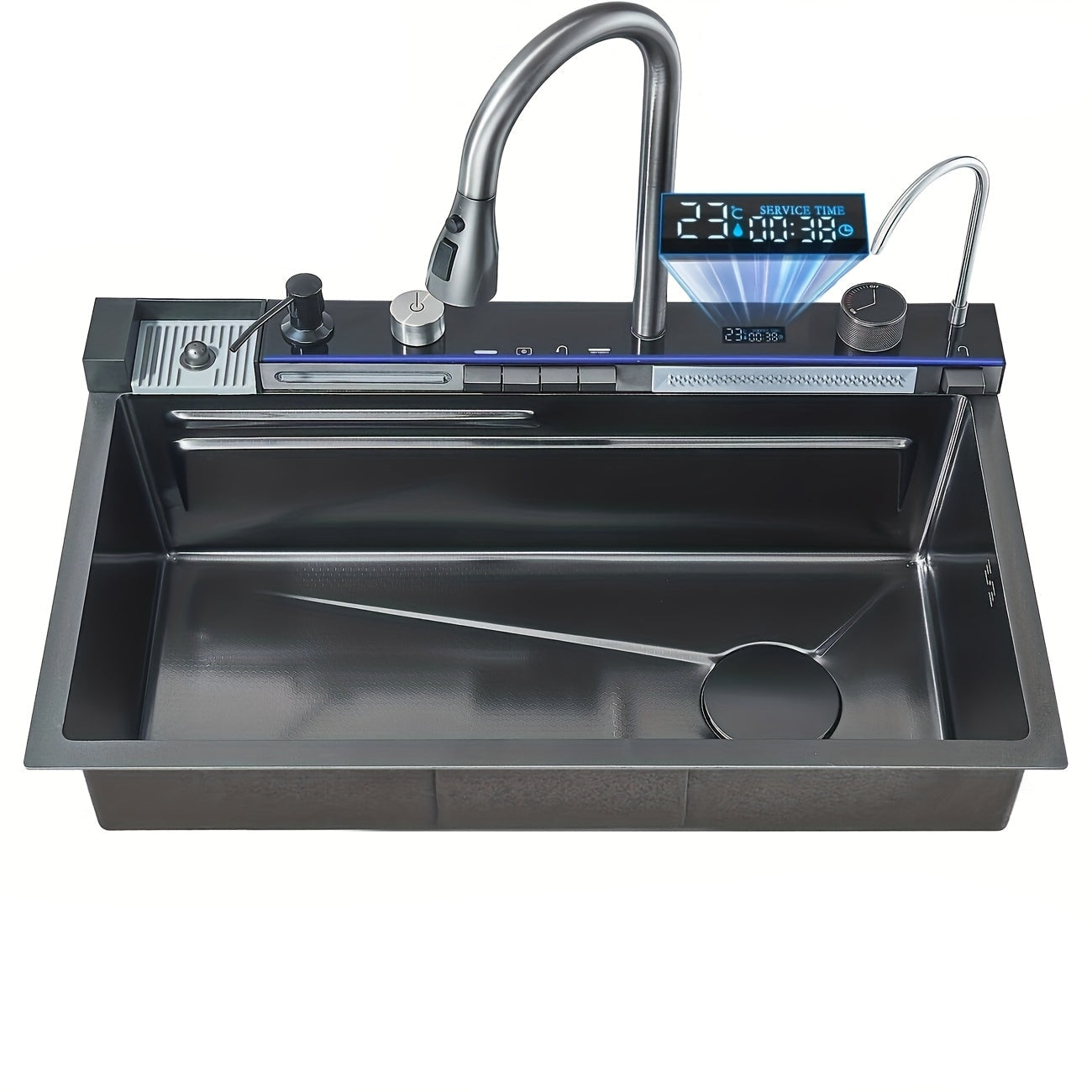 Spoelbak – Keukenspoelbak – Badkamerbak – Inbouwspoelbak – Onderbouw Spoelbak – Matzwart RVS – 26,7x17,7 cm – Uittrekbare Kraan & Accessoires