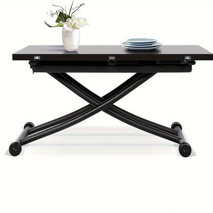 Verstelbare Eettafel – Multifunctionele Tafel – Koffietafel – Werkplek – Bijzettafel – Zwart Notenhout – Stabiel Metalen Frame – Hoogte Verstelbaar