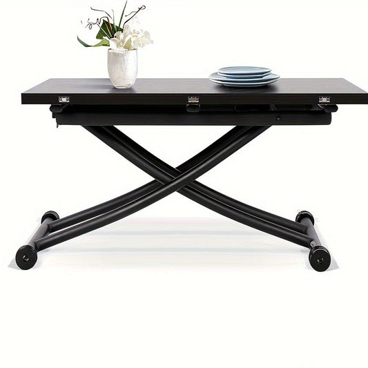 Verstelbare Eettafel – Multifunctionele Tafel – Koffietafel – Werkplek – Bijzettafel – Zwart Notenhout – Stabiel Metalen Frame – Hoogte Verstelbaar