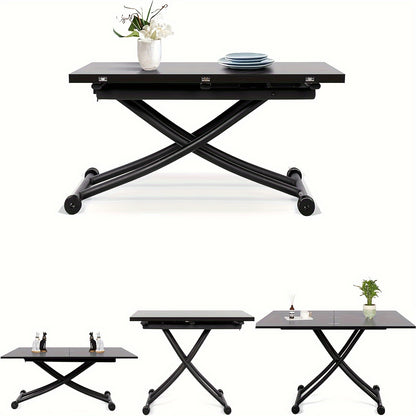 Verstelbare Eettafel – Multifunctionele Tafel – Koffietafel – Werkplek – Bijzettafel – Zwart Notenhout – Stabiel Metalen Frame – Hoogte Verstelbaar