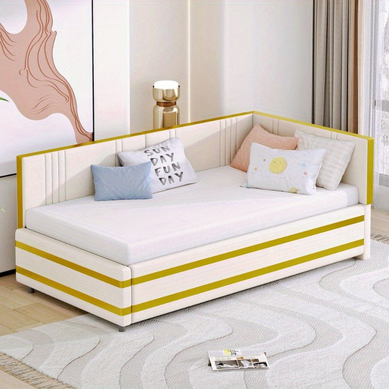 Gestoffeerd Bed – Slaapbank – Sofa Bed – Bedbank – Multifunctioneel Bed – 90x200 cm – Velours Stof Beige – Comfortabele Slatted Frame