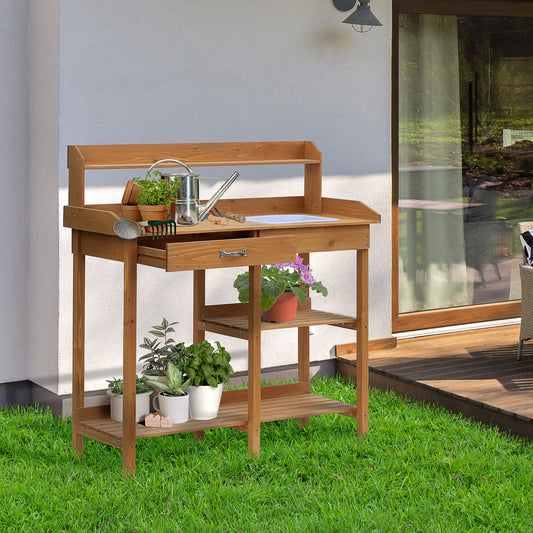 Tuinwerktafel – Plantentafel – Bloementafel – Tuinbureau – Werkbank – Grenenhout – Wasbak Ingebouwd – Werkhoogte 90 cm