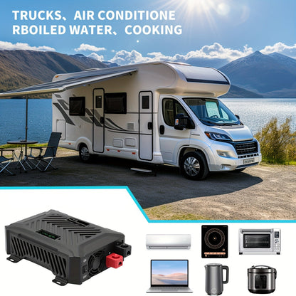 Omvormer – Spanningsomvormer – Stroomomzetter – Converter – 12V Dual Voltage – 2000W Vermogen – Pure Sinus – LCD Display – Aluminium Behuizing