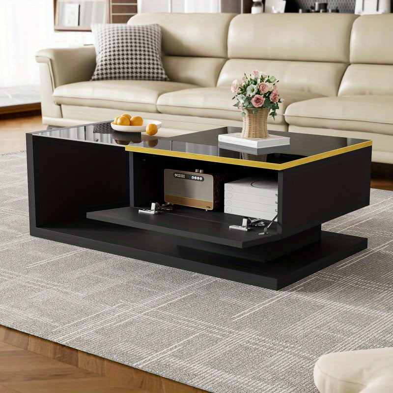 Salontafel – Koffietafel – Tafeltje – Woonkamertafel – Hoogglans Zwart – 90 cm Lengte – Metalen Onderstel