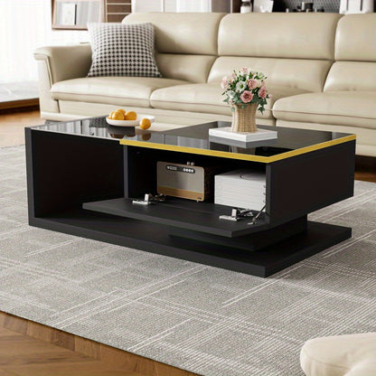 Salontafel – Koffietafel – Tafeltje – Woonkamertafel – Hoogglans Zwart – 90 cm Lengte – Metalen Onderstel