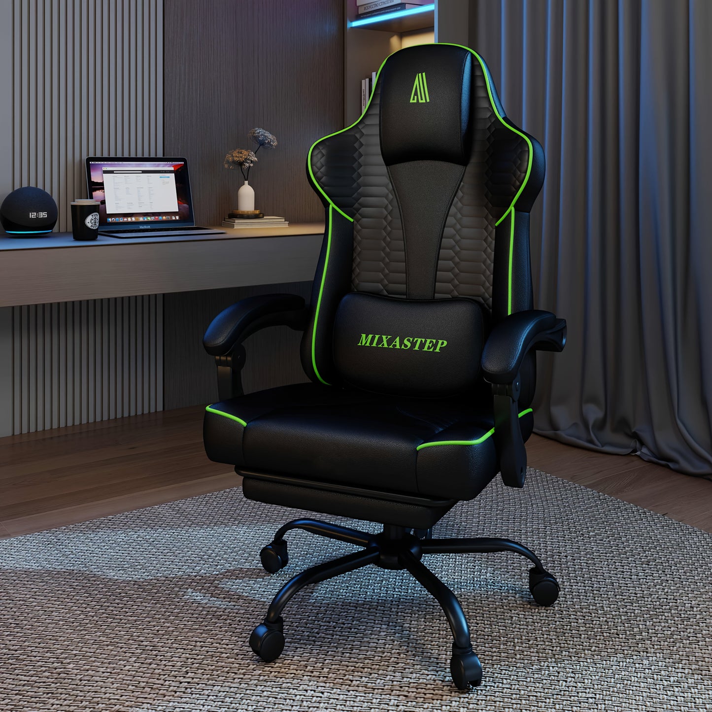 Gamingstoel – Gamestoel – Gaming Chair – Bureaustoel – Game Stoel – Ergonomisch – Verstelbare Rugleuning – 360° Draaibaar – Max 150 kg – Groen