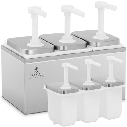 Triple Sauce Dispenser with Pump, Stainless Steel, 3 x 2 L