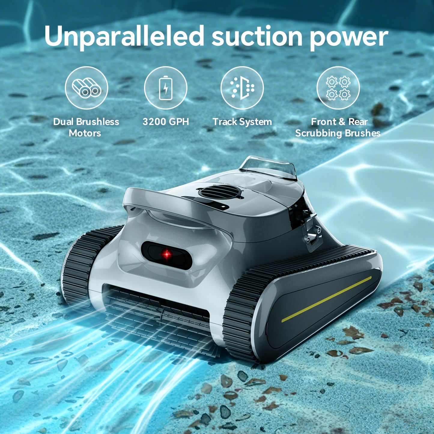 Robot Zwembadreiniger – Zwembadrobot - Automatische Zwembadreiniger – Draadloze Zwembadreiniger – Oplaadbare Zwembadreiniger – 180W Zuigkracht – Muurklimfunctie