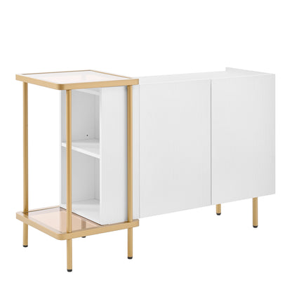 BTM Sideboard Cabinet with 2 Doors & 2 Open Shelves (Sideboard, Dresser, Storage Cabinet), Metal Frame, Glass Top, 120×40×77.5 Cm