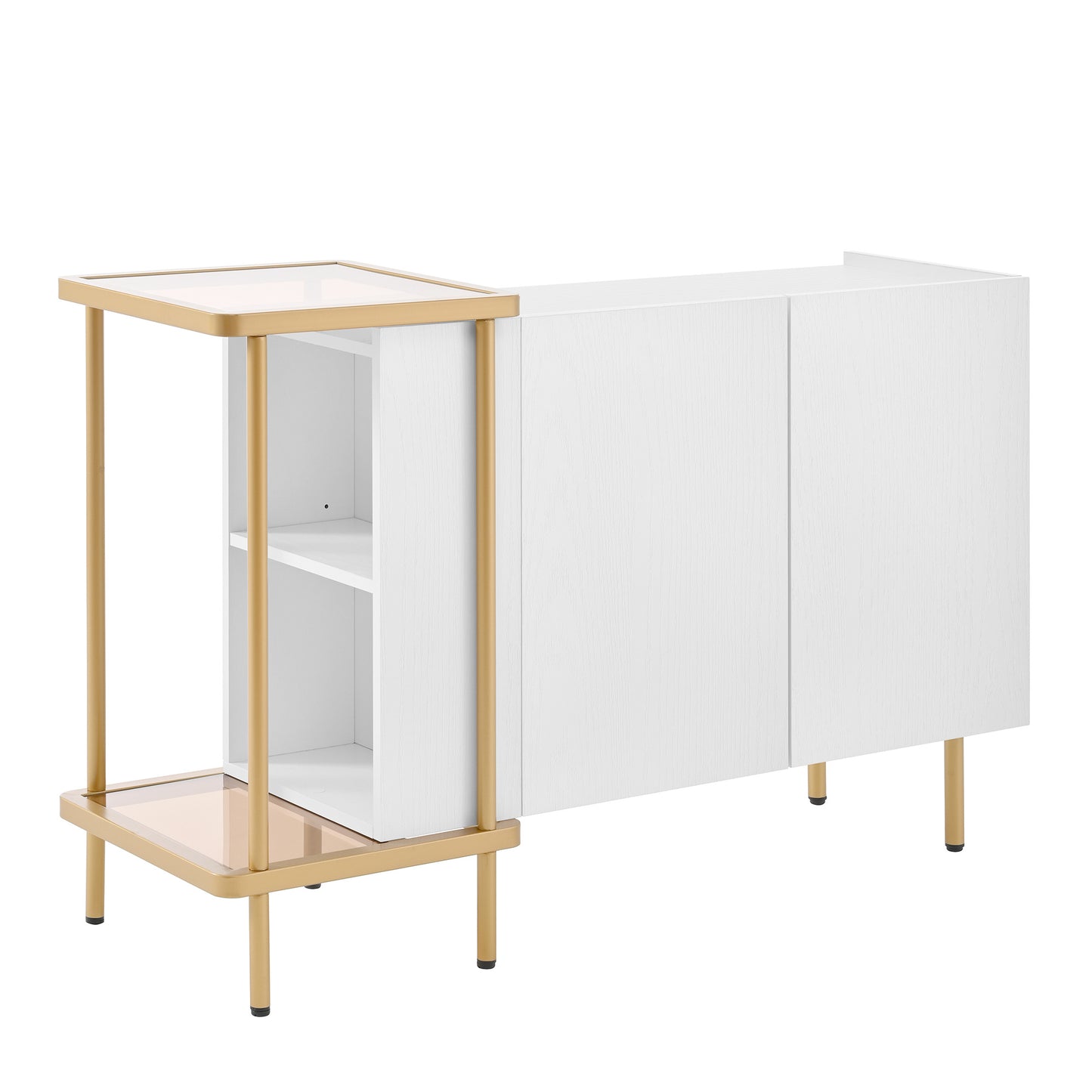 BTM Sideboard Cabinet with 2 Doors & 2 Open Shelves (Sideboard, Dresser, Storage Cabinet), Metal Frame, Glass Top, 120×40×77.5 Cm