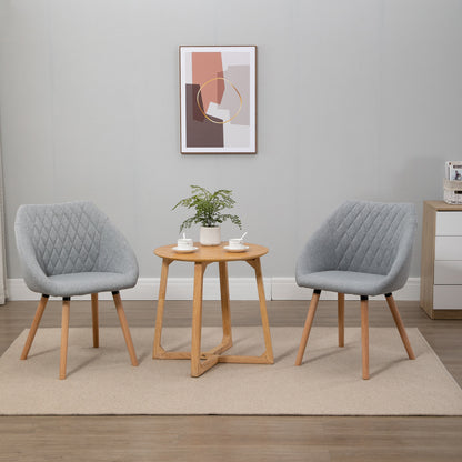 HOMCOM Set of 2 Dining Chairs Scandinavian Design - Tapered Legs Beech Wood - Seat Backrest Armrests Ergonomic Linen Grey