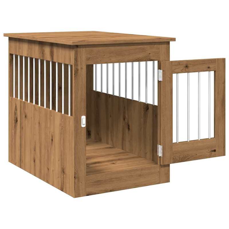 Hondenbench – Hondenkooi – Hondenhok – Hondenkooi Meubel – Hondenbox – Hout Met Metaal – Ventilatie Open Zijkanten – Vergrendelbare Deur – 55x80x68 cm – Stevig en Ruim
