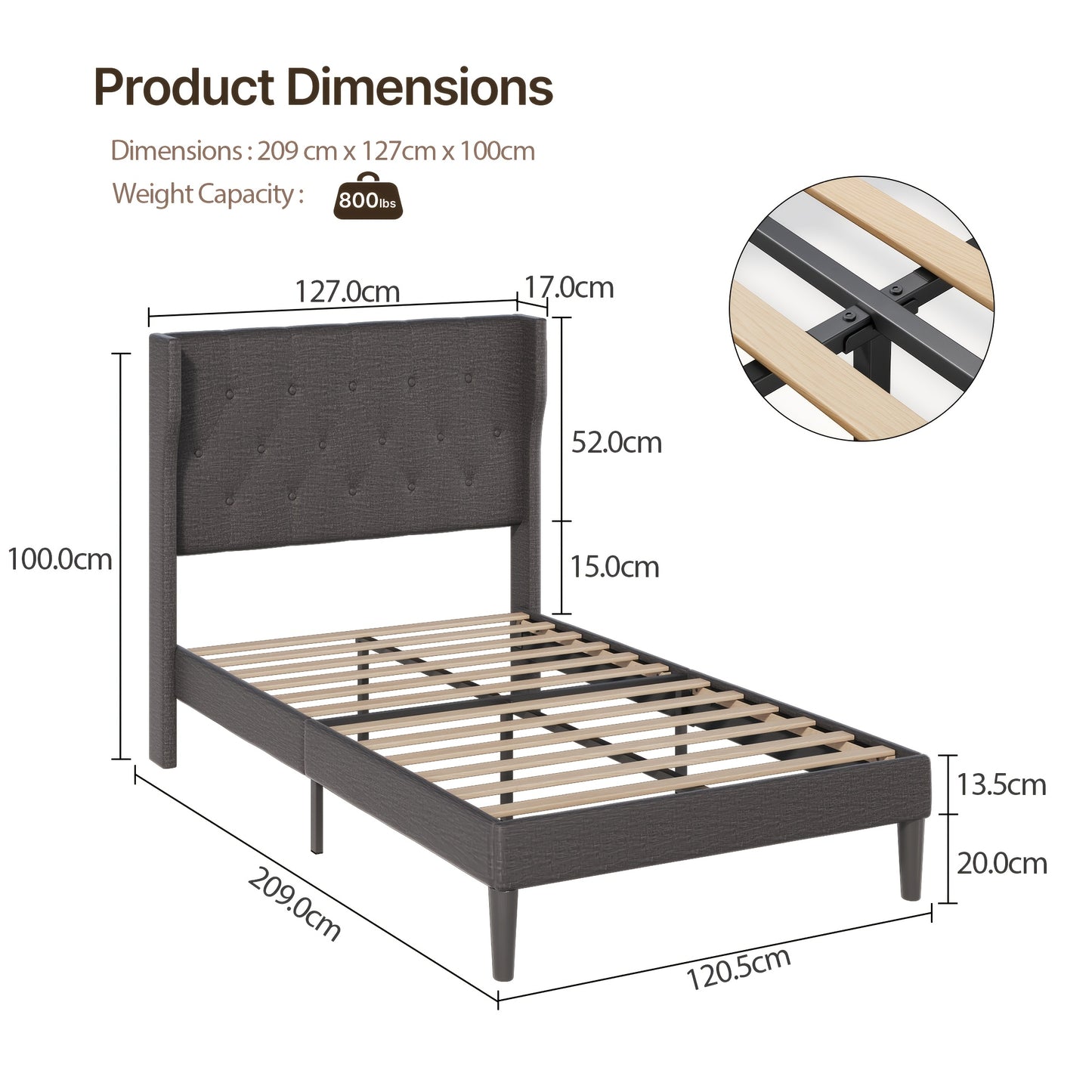 Bedframe – Bedombouw – Ledikant – Slaapbank – Bedbasis – Beige Kleur – Stevige Hardhout Metalen Constructie – 20 cm Opbergruimte Onder Bed