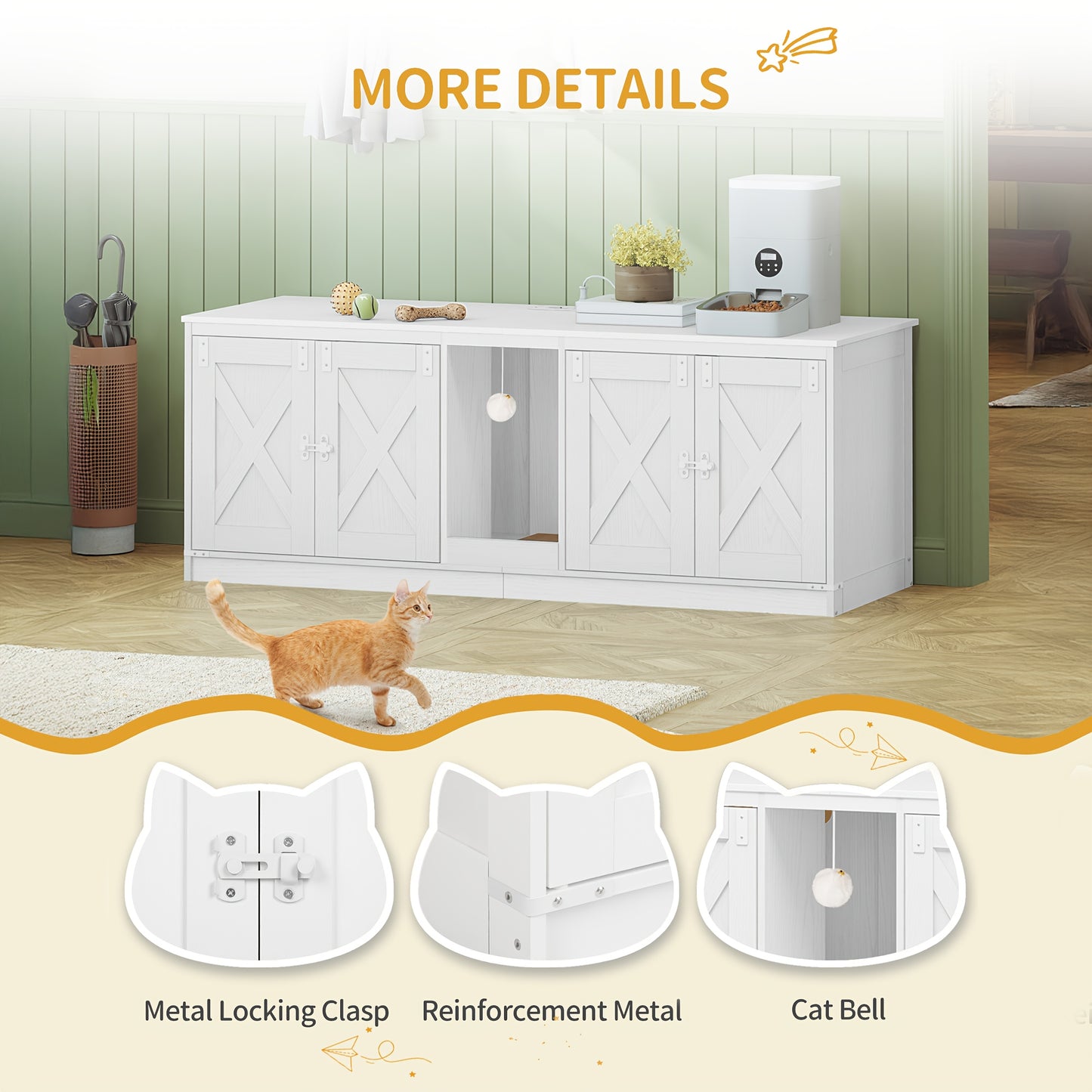 Kattenhuis – Kattenmeubel – Kattenkast – Kattenbakmeubel – Verstopte kattenbak – 140 cm Groot – Met USB Poorten en Stopcontacten – Wit