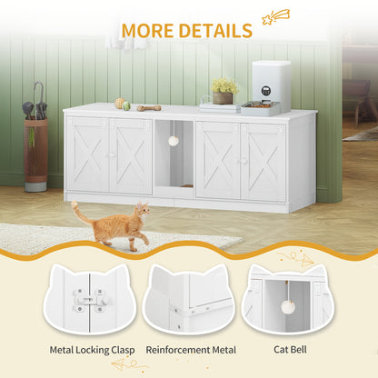Kattenhuis – Kattenmeubel – Kattenkast – Kattenbakmeubel – Verstopte kattenbak – 140 cm Groot – Met USB Poorten en Stopcontacten – Wit
