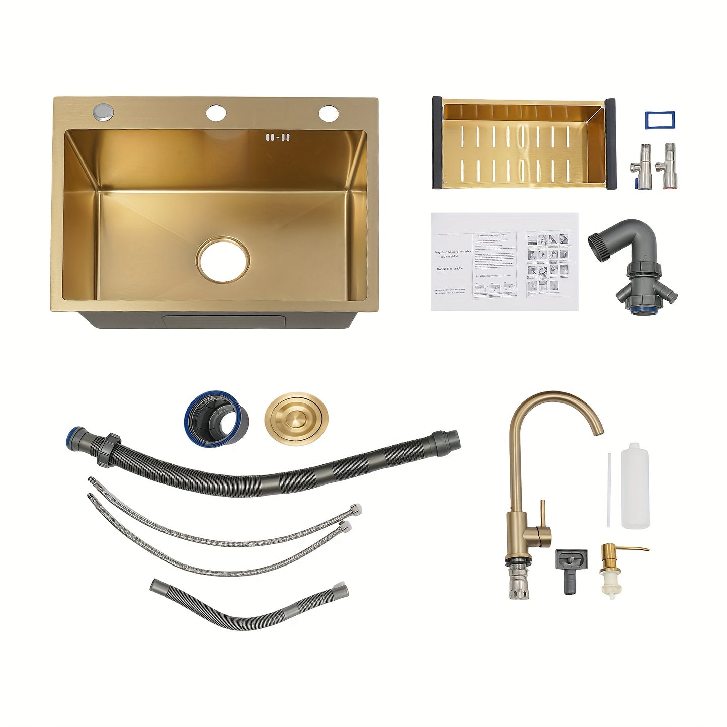 Keukenspoelbak – Spoelbak – Gootsteen – Wasbak – Enkele Spoelbak – 201 Roestvrij Staal – 45x60x20 cm – 360° Draaibare Mengkraan – Geluiddempend met Anti-Condenslaag
