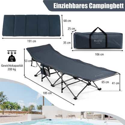Opvouwbaar Campingbed – Veldbed – Outdoor Bed – Strandbed – Draagbaar Bed – Inclusief Matras En Kussen – Stevige Metalen Frame – Maximaal 150 Kg Belastbaar