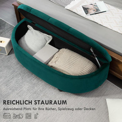 Dark Green Olive-Green (or Dark Gray) Ottoman Stool with Storage - Plush Padded, Soft-Close Lid, 4-Legged Sturdy Footstool (Wood/Metal Frame) - Convertible Step Stool for Sofa, Bed, Dressing Table - Easy Assembly-Free