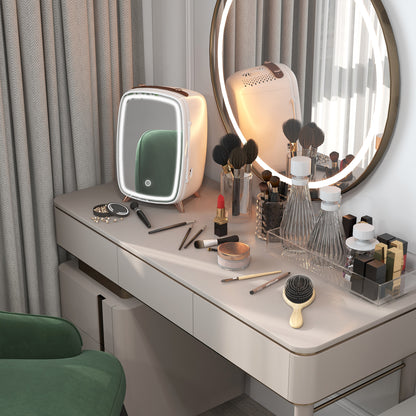 Mini Koelkast – Cosmetica Koelkast – Mini Bar – Koelkastje – Draagbare Koelkast – 6L Inhoud – Verlichte Make-up Spiegel – Stil Geluid – Wit