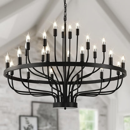 Boerderij kroonluchter – landelijke hanglamp – industrieel licht – metalen lamp – grote kroonluchter – 24-lichts E14 fitting – lichtgewicht & modern design – geschikt voor hoge plafonds