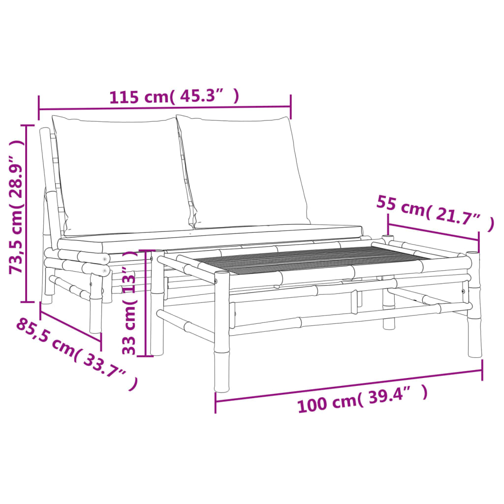 Bamboe Lounge Set – Buitenmeubilair – Tuinmeubilair – 2-Zits Bank – Duurzaam Hard Bamboe – Comfortabele Zithouding