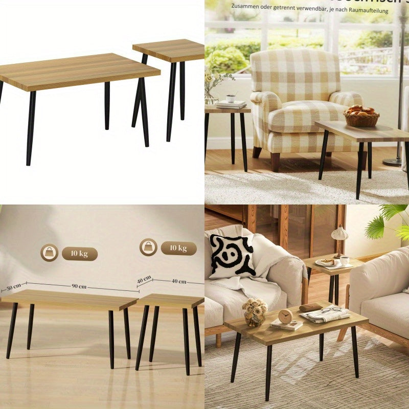 Salontafel – Koffietafel – Woonkamertafel – Bijzettafel – Tafeltje – Set van 2 – Robuust Stalen Frame – Vintage Design