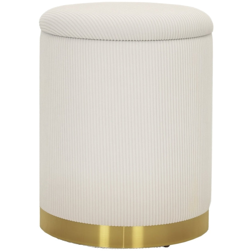 Poef – Opbergpoef – Hocker – Zitpoef – Voetenbankje – Crèmewit Corduroy – 30,6 L Opbergruimte – MDF Frame & Stalen Basis