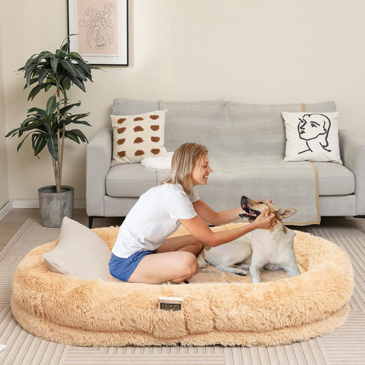Mensendekbed – Menselijk Huisdierbed – Groot Hondenbed – Comfortabel Dierenbed – Zacht Ligbed – Extra Groot Formaat – Knusse Warme Deken en Kussen