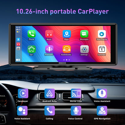 Draadloze Car Player – Auto Multimedia Speler – Android Auto Radio – CarPlay Systeem – 10,26-Inch IPS Touchscreen – Full HD Display – Stemcontrole & Mirror Link