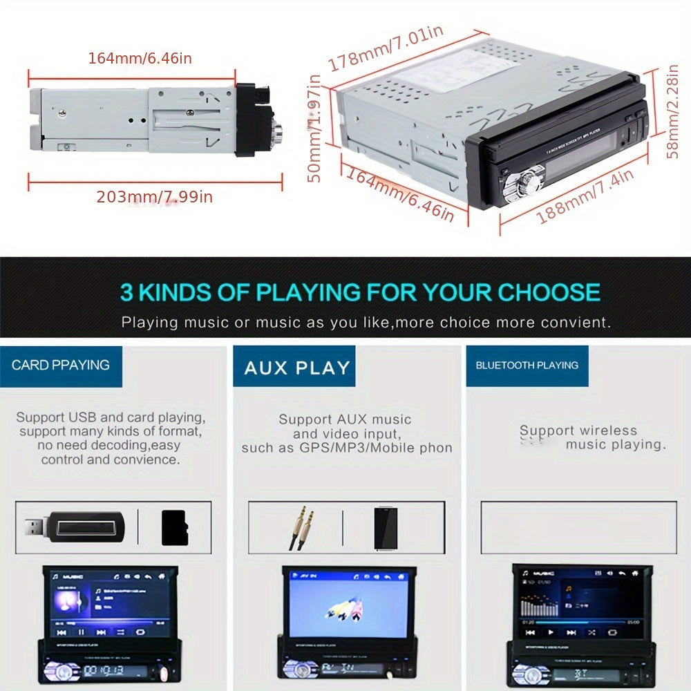 Autoradio – Car Stereo – Multimedia Speler – Android Radio – 1 DIN Unit – 7-inch Motorised Touchscreen – Draadloze CarPlay & Android Auto