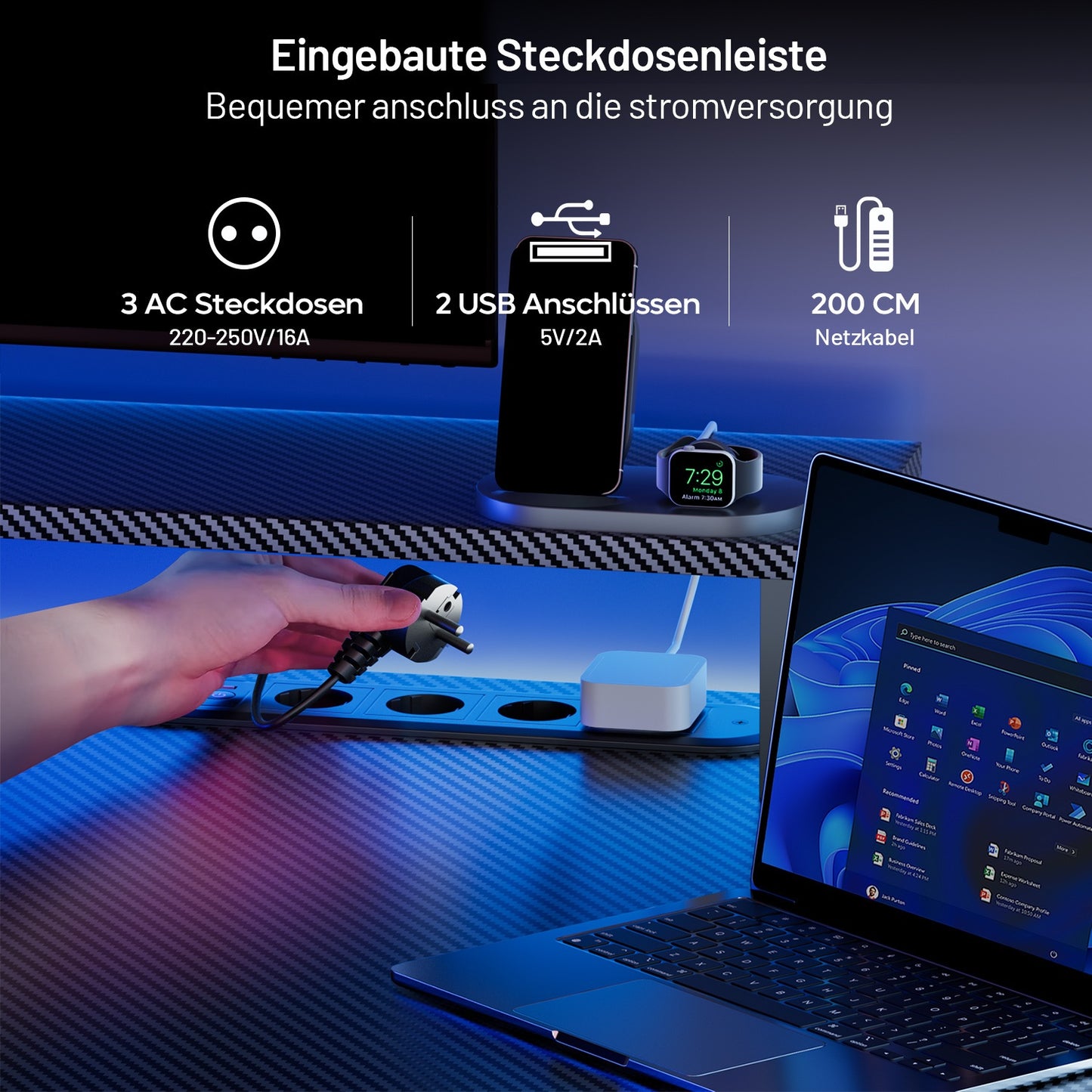 Elektrisch Verstelbaar Bureau – Zit-Sta Bureau – Computertafel – Gaming Desk – Thuiswerk Bureau – 3 Maten (80-150 cm) – Ergonomisch Ii-Poot Ontwerp Met Monitorstandaard & Stopcontacten