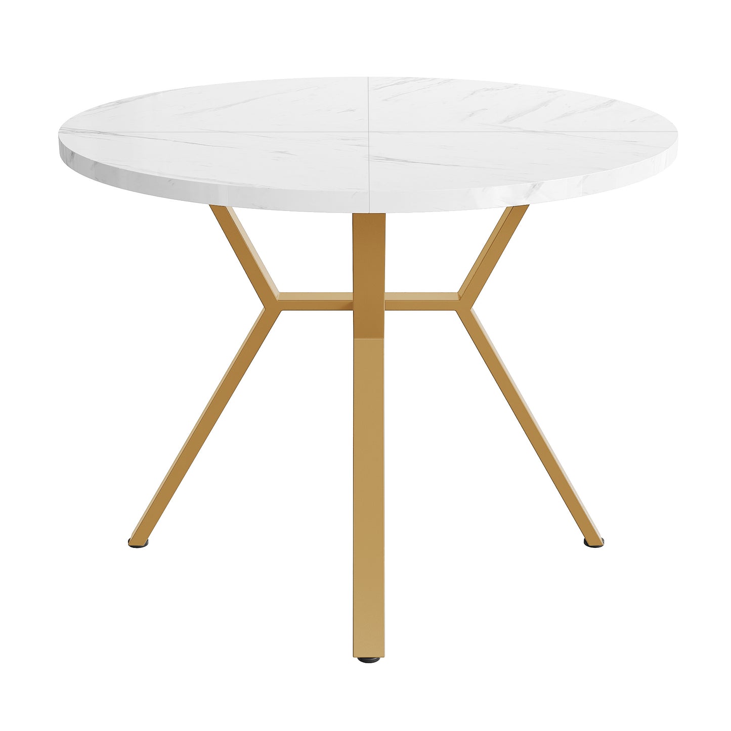 Modern BTM Round Dining Table, Marble Table with Marble Optic Table Top, Stable X-Shaped Metal Frame, Dining Table for 2-4 People, Ø100 Cm, White/Black
