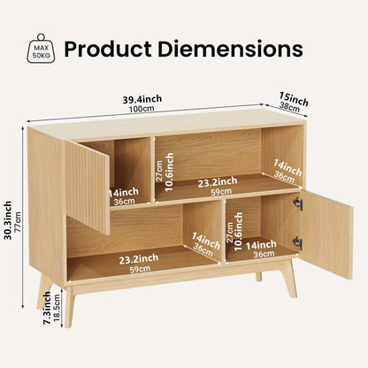 Sidetable – Consoletafel – Wandtafel – Haltafel – Dressoir – Industrieel Design – Notenhout & Metaal – Soft-Close Deuren – Verstelbare Metalen Poten – 100x38x77 cm