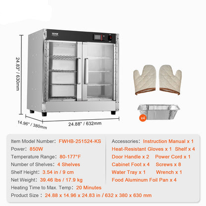 Etenwarmer – Warmhoudkast – Food Warmer – Warmhoudkast 4-Laags – Warmehoudkast – Roestvrij Staal – Instelbare Temperatuur 27-80°C