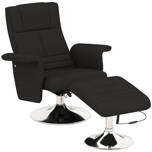 Lounge Chair – Relaxfauteuil – Draaifauteuil – Accentstoel – Fauteuil Zwart – Duurzaam Bamboe Frame – Handmatige Verstelling Met Voetensteun